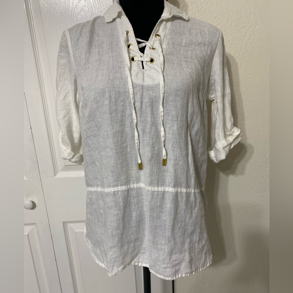 ELLEN TRACY White Tunic Blouse size S